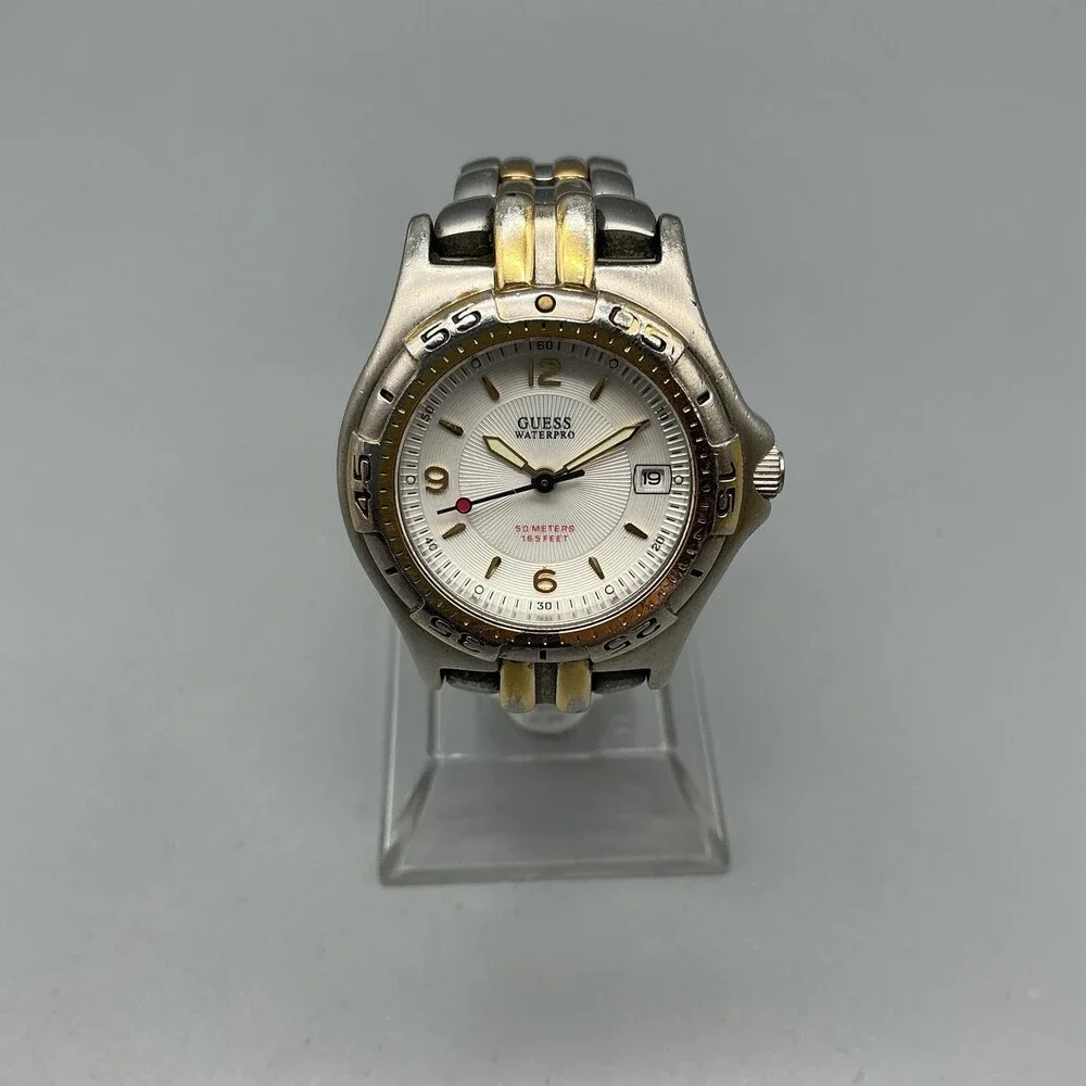 Guess Waterpro Womens Watch 28mm White Dial Two Tone 50M New Battery 5.5
